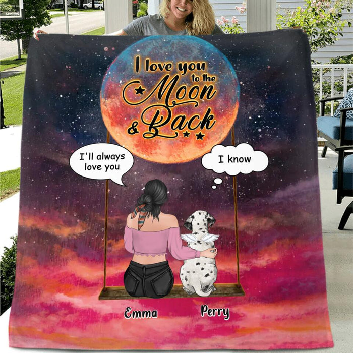 Custom Personalized Memorial Pet Mom Quilt/Fleece Blanket - Gift Idea For Dog/Cat Lovers - Upto 3 Pets - I Love You To The Moon & Back