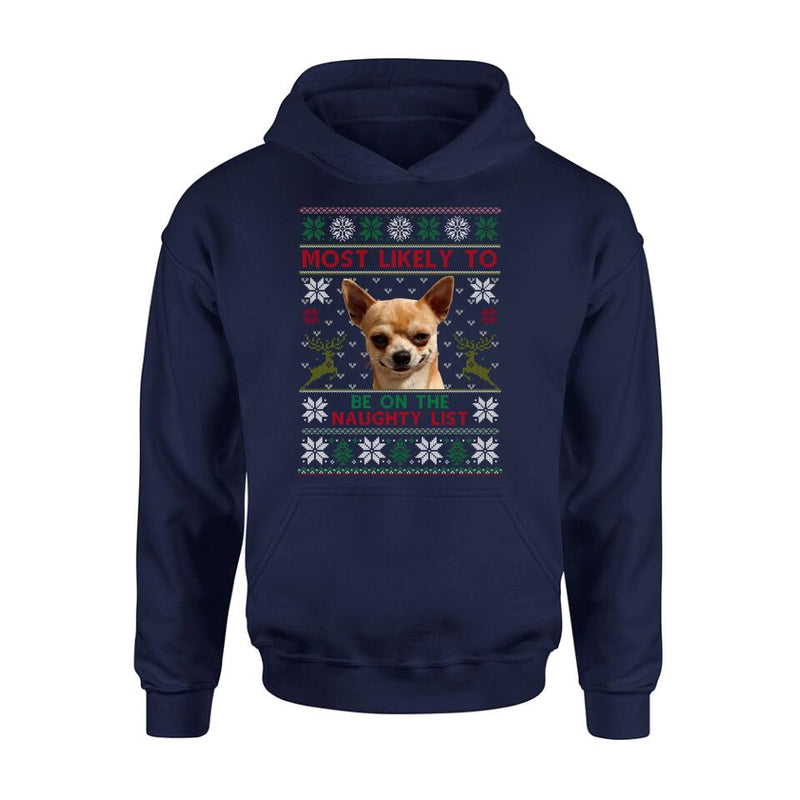 Personalized Dog Photo T-Shirt - Christmas Gift Idea For Pet Lovers - Most Likely To Be On The Naughty List