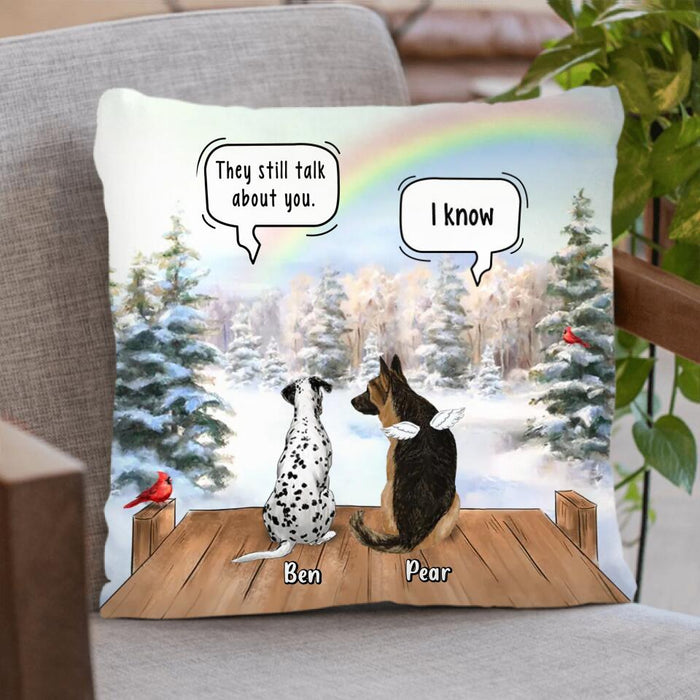 Custom Personalized Memorial Pet Quilt/Single Layer Fleece Blanket/Pillow Cover - Upto 5 Pets - Memorial Gift Idea For Dog/Cat Lovers - They Still Talk About You