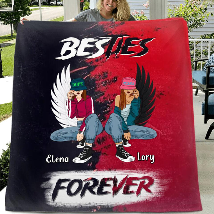 Custom Personalized Besties Quilt/Fleece Throw Blanket - Christmas Gift Idea For Besties/Sisters - Besties Forever