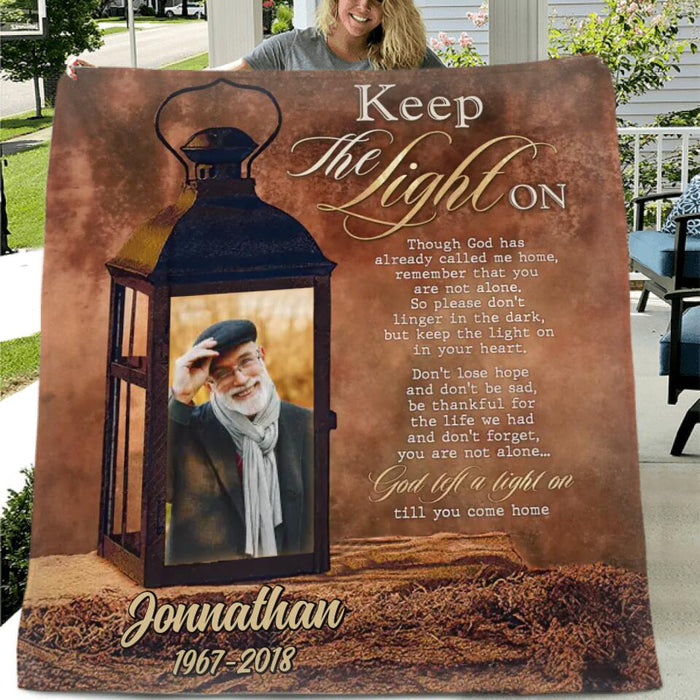 Custom Personalized Memorial Photo Fleece/ Quilt Blanket - Memorial Gift Idea For Family Member - Keep The Light On