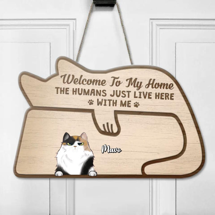 Custom Personalized Cat Wooden Sign - Upto 6 Cats - Gift Idea For Cat Lover/ Welcome Gift - Spoiled Cats And Their Household Staff Live Here