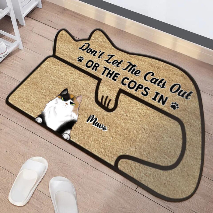 Custom Personalized Cat Doormat - Upto 6 Cats - Gift Idea For Cat Lover/ Welcome Gift - Don't Let The Cats Out Or The Cops In