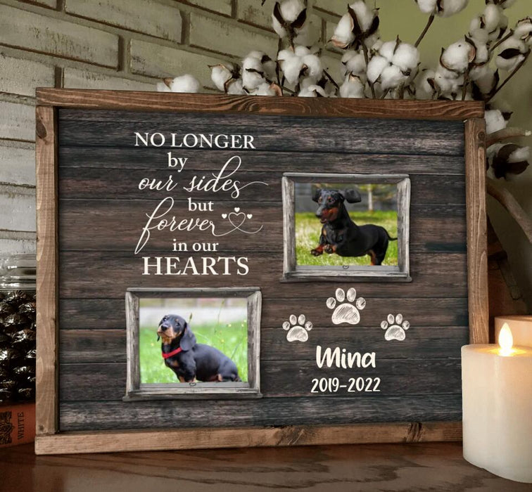 Custom Personalized Memorial Pet Poster - Upload 2 Photos - No Longer By Our Sides But Forever In Our Hearts