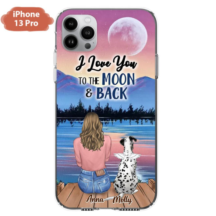 Custom Personalized Memorial Pet Phone Case - Upto 4 Pets - Gift For Dog/Cat Lover - I Love You To The Moon & Back - Case For iPhone And Samsung