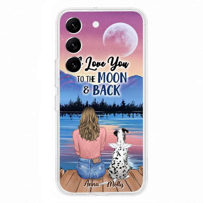 Custom Personalized Memorial Pet Phone Case - Upto 4 Pets - Gift For Dog/Cat Lover - I Love You To The Moon & Back - Case For iPhone And Samsung