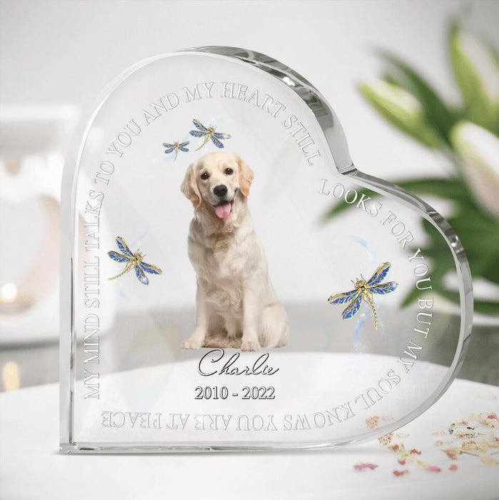 Custom Personalized Memorial Pets Photo Crystal Heart - Upload Photo - My Mind Still Talks To You And My Heart Still