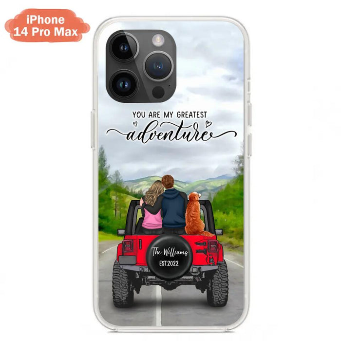 Custom Personalized Off-Road Couple Phone Case - Couple With Upto 4 Dogs- Gift Idea For Couple/ Dog Lover - You Are My Greatest Adventure - Case For iPhone And Samsung