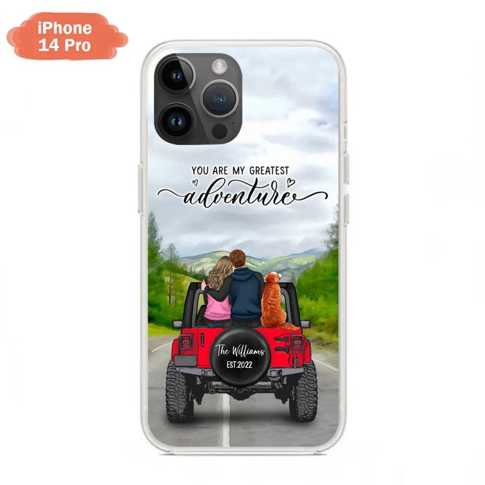 Custom Personalized Off-Road Couple Phone Case - Couple With Upto 4 Dogs- Gift Idea For Couple/ Dog Lover - You Are My Greatest Adventure - Case For iPhone And Samsung