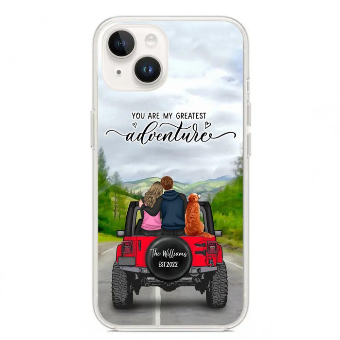 Custom Personalized Off-Road Couple Phone Case - Couple With Upto 4 Dogs- Gift Idea For Couple/ Dog Lover - You Are My Greatest Adventure - Case For iPhone And Samsung