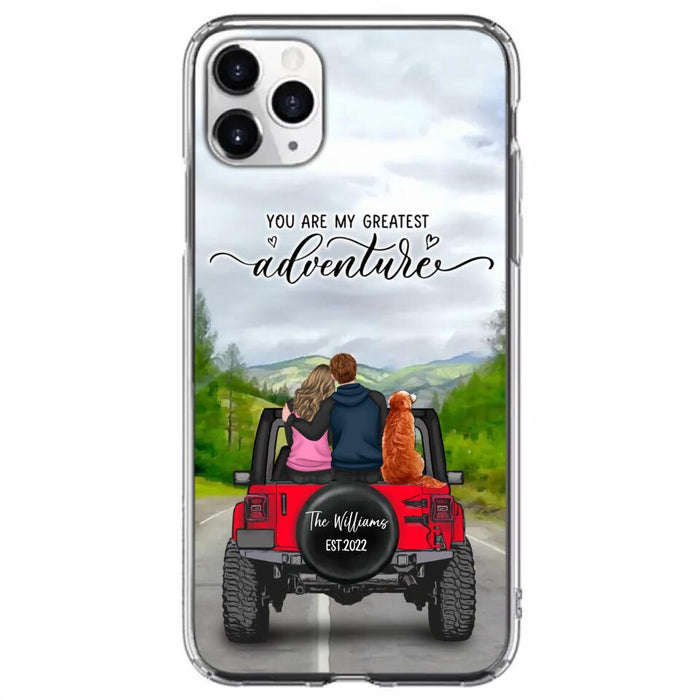 Custom Personalized Off-Road Couple Phone Case - Couple With Upto 4 Dogs- Gift Idea For Couple/ Dog Lover - You Are My Greatest Adventure - Case For iPhone And Samsung