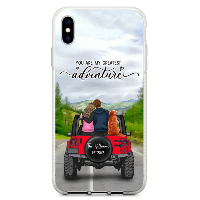 Custom Personalized Off-Road Couple Phone Case - Couple With Upto 4 Dogs- Gift Idea For Couple/ Dog Lover - You Are My Greatest Adventure - Case For iPhone And Samsung