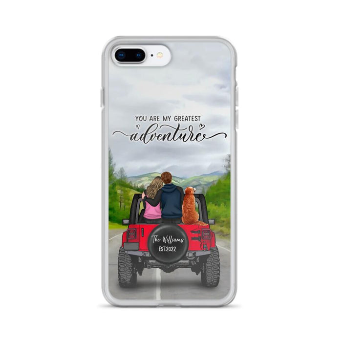 Custom Personalized Off-Road Couple Phone Case - Couple With Upto 4 Dogs- Gift Idea For Couple/ Dog Lover - You Are My Greatest Adventure - Case For iPhone And Samsung