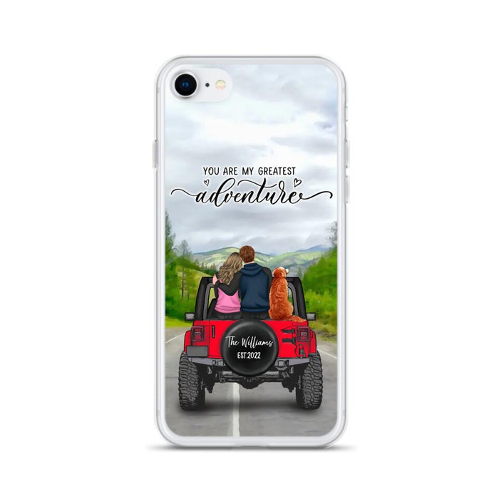 Custom Personalized Off-Road Couple Phone Case - Couple With Upto 4 Dogs- Gift Idea For Couple/ Dog Lover - You Are My Greatest Adventure - Case For iPhone And Samsung