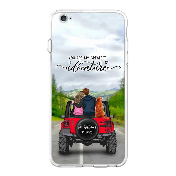 Custom Personalized Off-Road Couple Phone Case - Couple With Upto 4 Dogs- Gift Idea For Couple/ Dog Lover - You Are My Greatest Adventure - Case For iPhone And Samsung