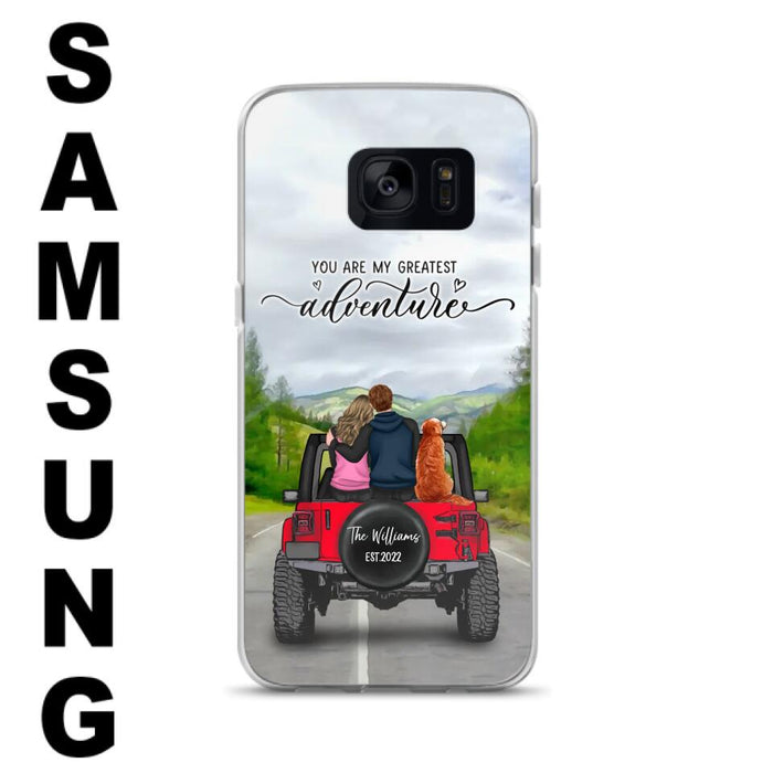 Custom Personalized Off-Road Couple Phone Case - Couple With Upto 4 Dogs- Gift Idea For Couple/ Dog Lover - You Are My Greatest Adventure - Case For iPhone And Samsung