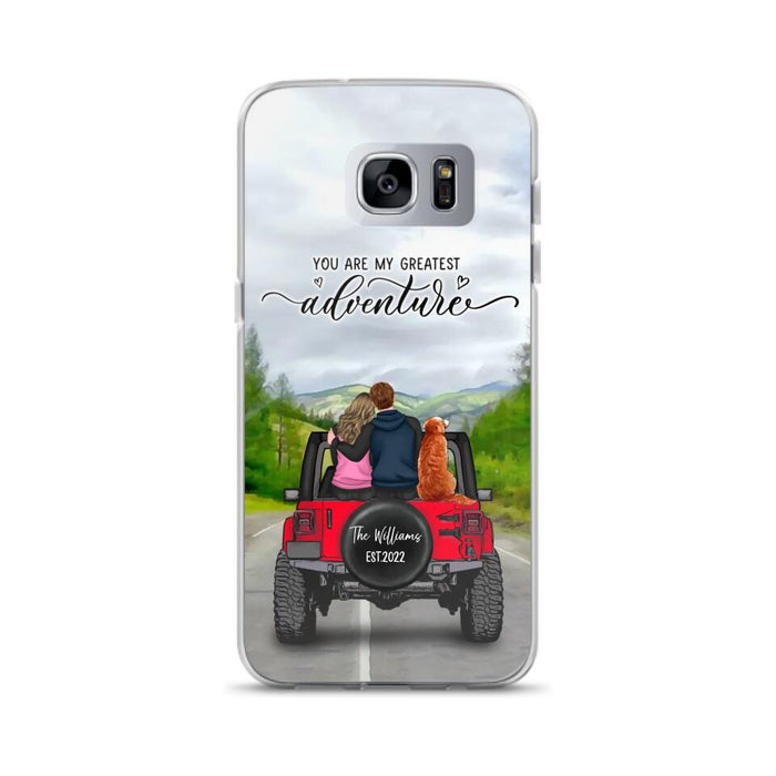 Custom Personalized Off-Road Couple Phone Case - Couple With Upto 4 Dogs- Gift Idea For Couple/ Dog Lover - You Are My Greatest Adventure - Case For iPhone And Samsung