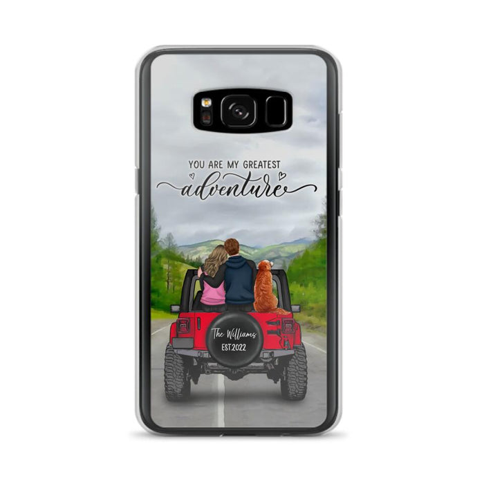 Custom Personalized Off-Road Couple Phone Case - Couple With Upto 4 Dogs- Gift Idea For Couple/ Dog Lover - You Are My Greatest Adventure - Case For iPhone And Samsung