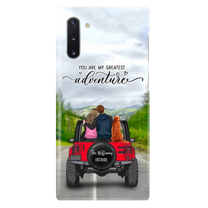 Custom Personalized Off-Road Couple Phone Case - Couple With Upto 4 Dogs- Gift Idea For Couple/ Dog Lover - You Are My Greatest Adventure - Case For iPhone And Samsung