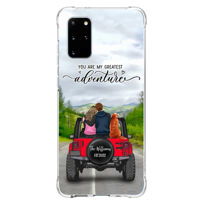 Custom Personalized Off-Road Couple Phone Case - Couple With Upto 4 Dogs- Gift Idea For Couple/ Dog Lover - You Are My Greatest Adventure - Case For iPhone And Samsung