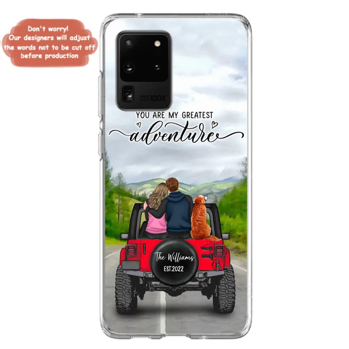 Custom Personalized Off-Road Couple Phone Case - Couple With Upto 4 Dogs- Gift Idea For Couple/ Dog Lover - You Are My Greatest Adventure - Case For iPhone And Samsung