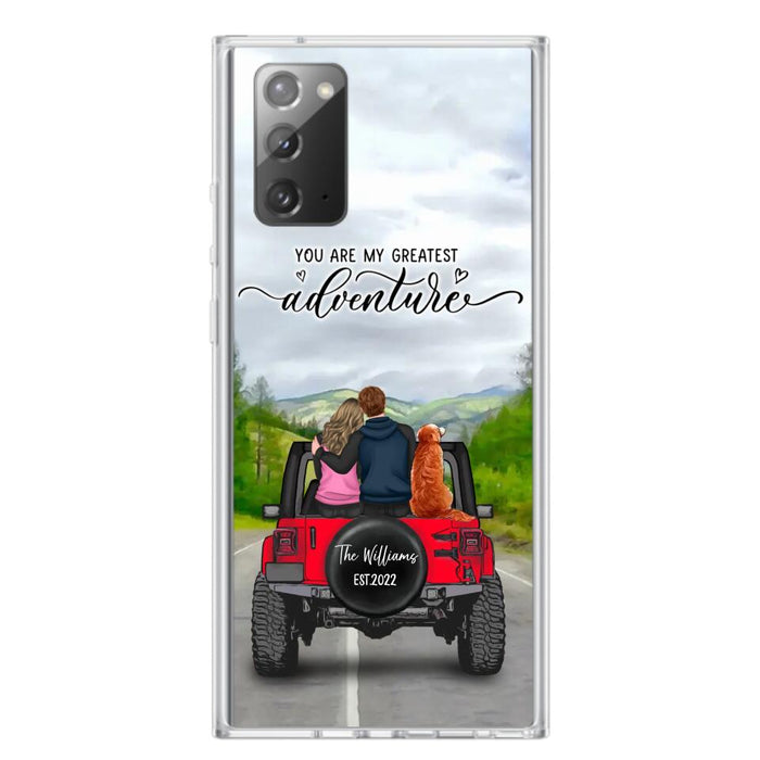 Custom Personalized Off-Road Couple Phone Case - Couple With Upto 4 Dogs- Gift Idea For Couple/ Dog Lover - You Are My Greatest Adventure - Case For iPhone And Samsung