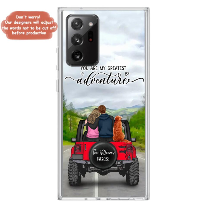 Custom Personalized Off-Road Couple Phone Case - Couple With Upto 4 Dogs- Gift Idea For Couple/ Dog Lover - You Are My Greatest Adventure - Case For iPhone And Samsung