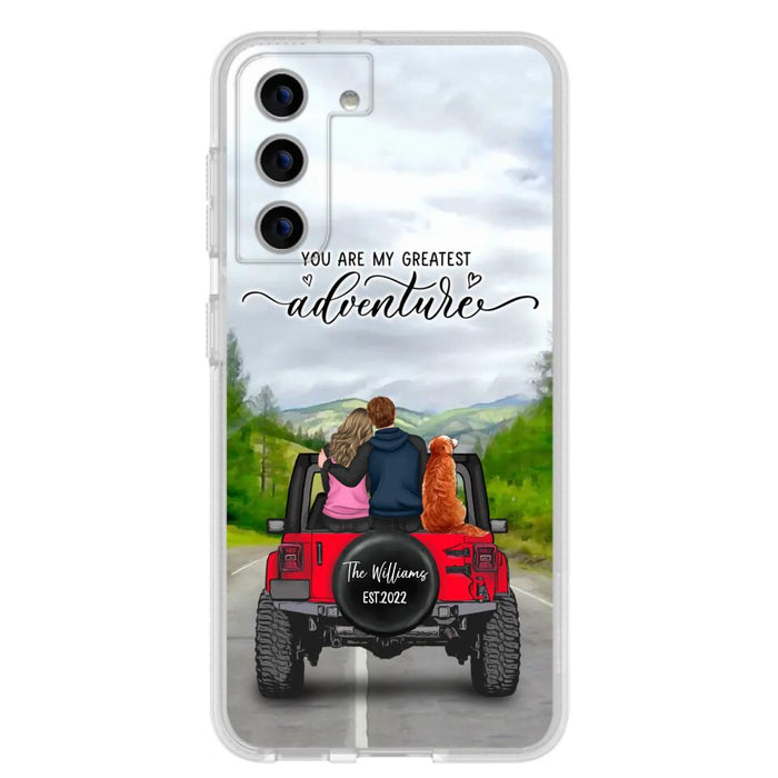 Custom Personalized Off-Road Couple Phone Case - Couple With Upto 4 Dogs- Gift Idea For Couple/ Dog Lover - You Are My Greatest Adventure - Case For iPhone And Samsung