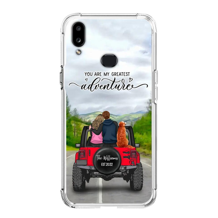 Custom Personalized Off-Road Couple Phone Case - Couple With Upto 4 Dogs- Gift Idea For Couple/ Dog Lover - You Are My Greatest Adventure - Case For iPhone And Samsung