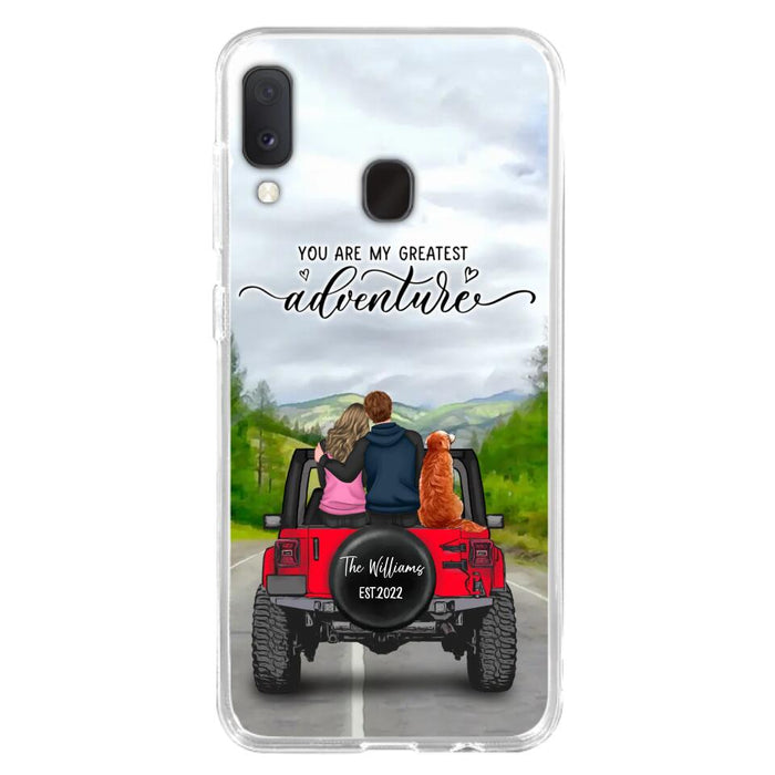 Custom Personalized Off-Road Couple Phone Case - Couple With Upto 4 Dogs- Gift Idea For Couple/ Dog Lover - You Are My Greatest Adventure - Case For iPhone And Samsung