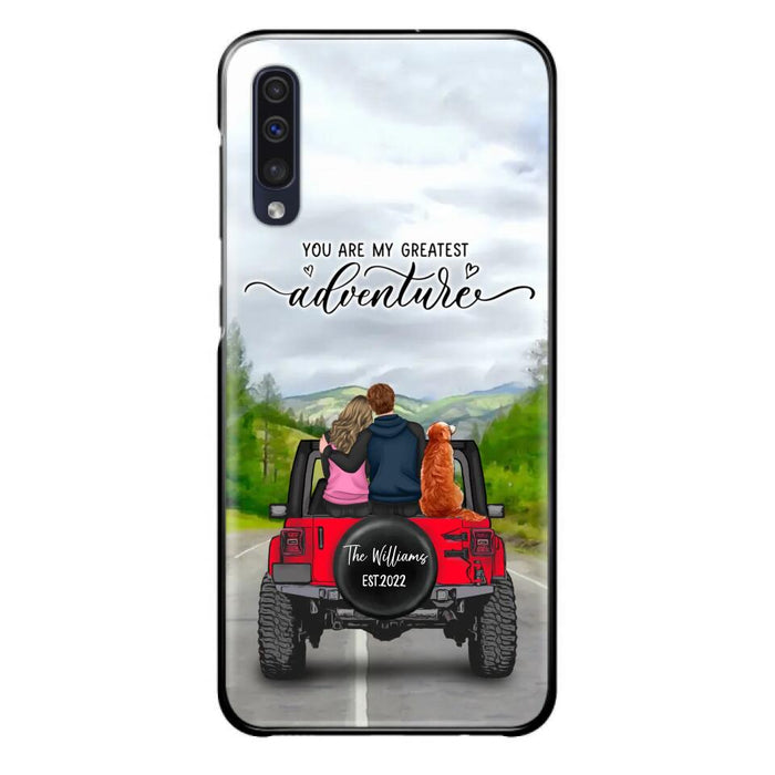 Custom Personalized Off-Road Couple Phone Case - Couple With Upto 4 Dogs- Gift Idea For Couple/ Dog Lover - You Are My Greatest Adventure - Case For iPhone And Samsung