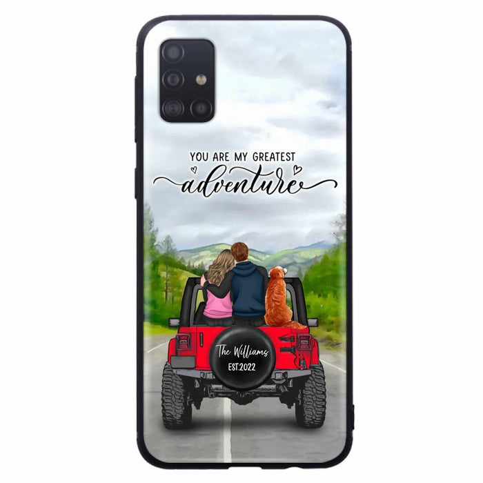 Custom Personalized Off-Road Couple Phone Case - Couple With Upto 4 Dogs- Gift Idea For Couple/ Dog Lover - You Are My Greatest Adventure - Case For iPhone And Samsung