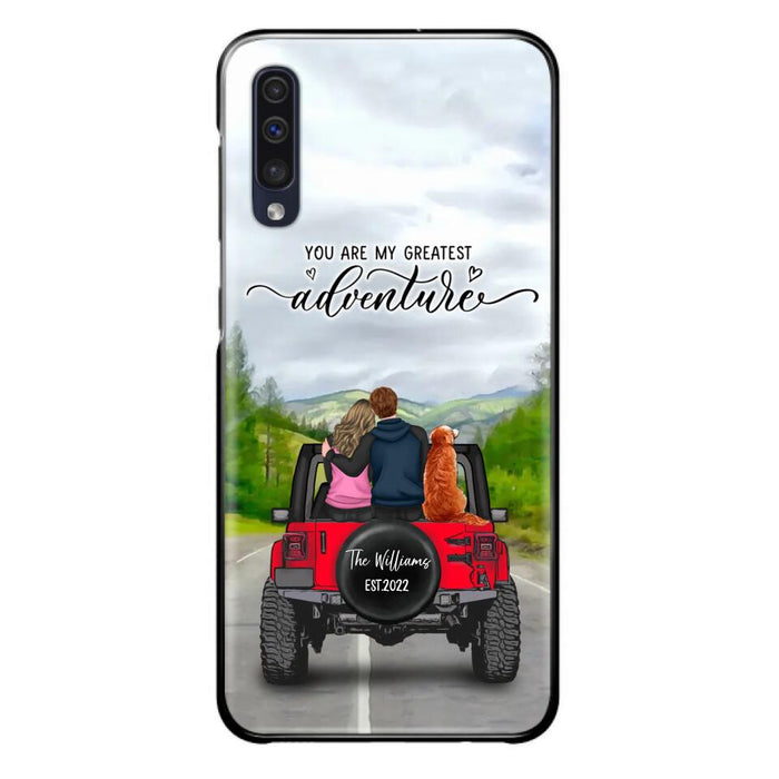 Custom Personalized Off-Road Couple Phone Case - Couple With Upto 4 Dogs- Gift Idea For Couple/ Dog Lover - You Are My Greatest Adventure - Case For iPhone And Samsung