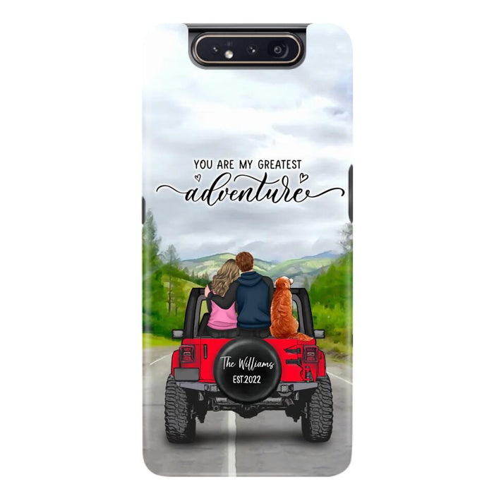 Custom Personalized Off-Road Couple Phone Case - Couple With Upto 4 Dogs- Gift Idea For Couple/ Dog Lover - You Are My Greatest Adventure - Case For iPhone And Samsung