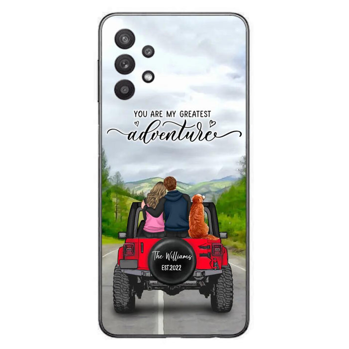 Custom Personalized Off-Road Couple Phone Case - Couple With Upto 4 Dogs- Gift Idea For Couple/ Dog Lover - You Are My Greatest Adventure - Case For iPhone And Samsung