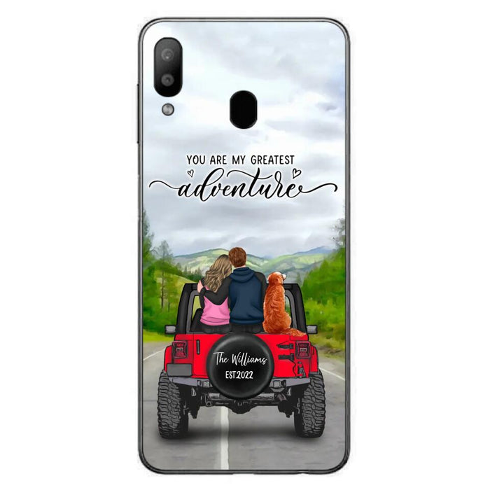 Custom Personalized Off-Road Couple Phone Case - Couple With Upto 4 Dogs- Gift Idea For Couple/ Dog Lover - You Are My Greatest Adventure - Case For iPhone And Samsung