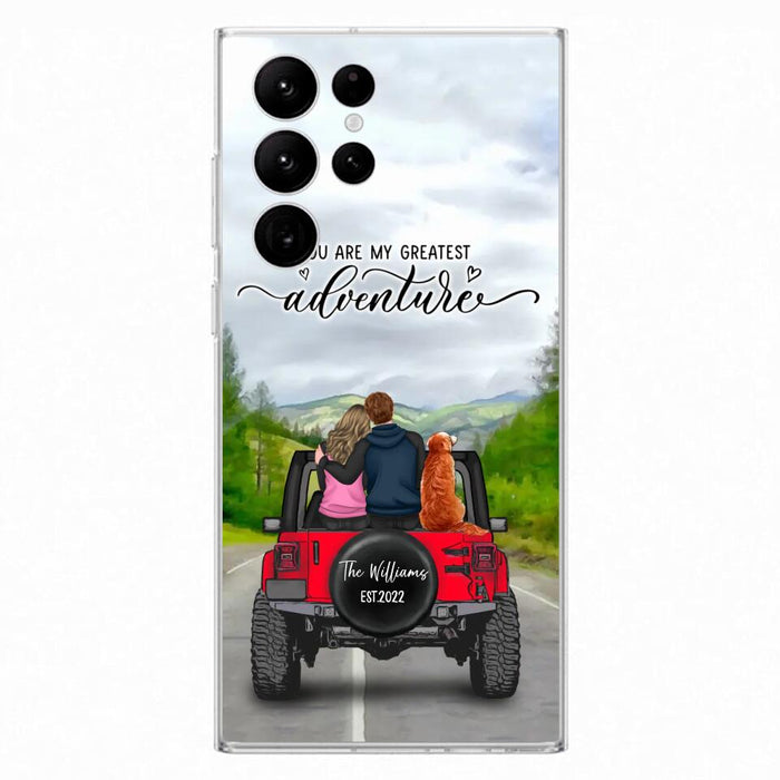 Custom Personalized Off-Road Couple Phone Case - Couple With Upto 4 Dogs- Gift Idea For Couple/ Dog Lover - You Are My Greatest Adventure - Case For iPhone And Samsung