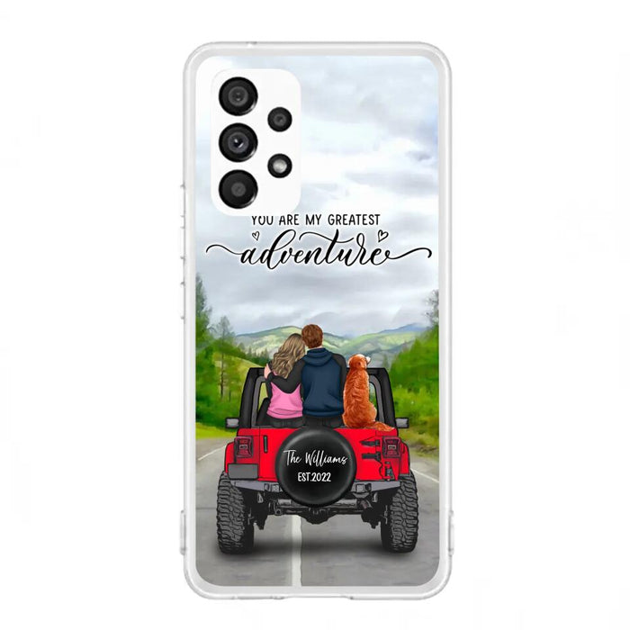 Custom Personalized Off-Road Couple Phone Case - Couple With Upto 4 Dogs- Gift Idea For Couple/ Dog Lover - You Are My Greatest Adventure - Case For iPhone And Samsung