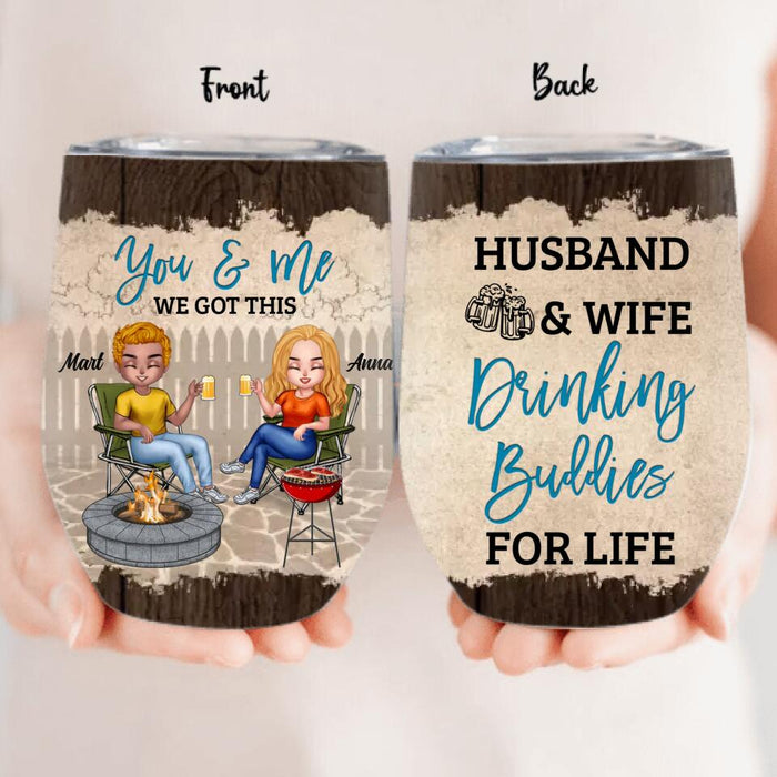 Custom Personalized Couple Wine Tumbler - Gift Idea For Couple/ Camping Lover - Husband & Wife Drinking Buddies For Life