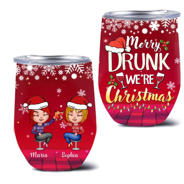 Custom Personalized Christmas Drunk Besties Wine Tumbler - Gift Idea For Best Friends - Merry Drunk We're Christmas