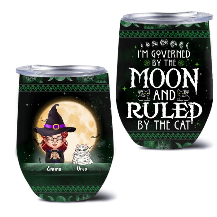 Custom Personalized Cats Witch Wine Tumbler - Halloween Gift For Cat Lover - Governed By The Moon, Ruled By The Cats