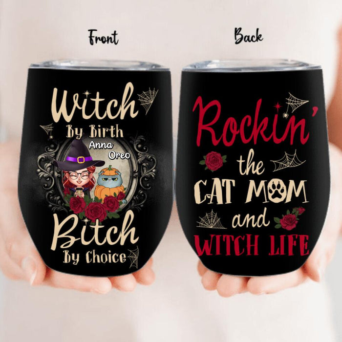 Custom Personalized Halloween Cat Mom Wine Tumbler - Gift Idea For Halloween/ Cat Lover with up to 4 Cats - Rockin' The Cat Mom and Witch Life