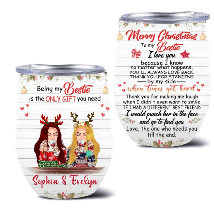 Custom Personalized Xmas Besties Wine Tumbler - Best Gift For Friends - Merry Christmas To My Bestie