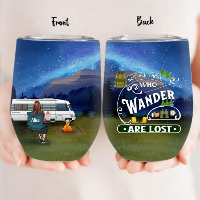 Personalized Camping Tumbler 2 Sides/ Wine Tumbler 2 sides - Gift For Camping Lovers - Single/Couple with up to 4 Pets - Not All Those Who Wander Are Lost