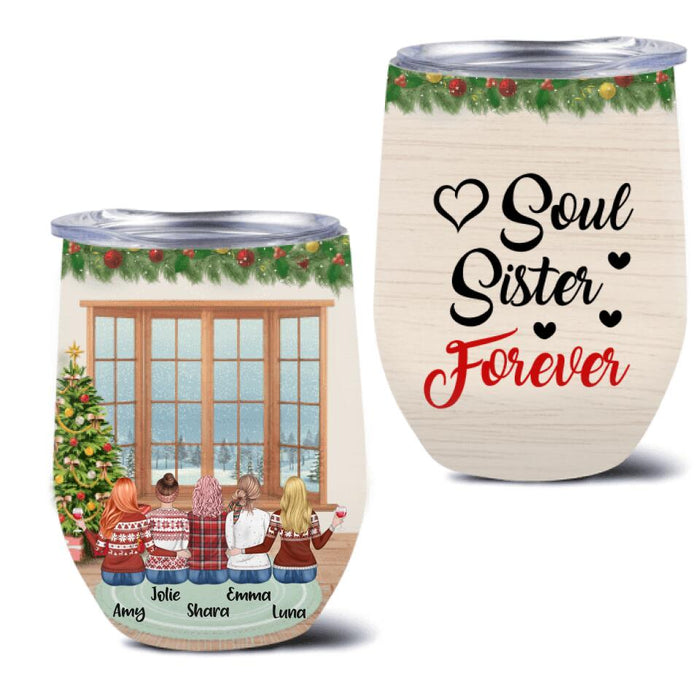 Personalized Christmas Besties Alcohol Wine Tumbler - Up To 5 Bestis - Soul Sister Forever