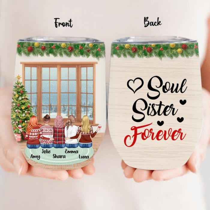 Personalized Christmas Besties Alcohol Wine Tumbler - Up To 5 Bestis - Soul Sister Forever