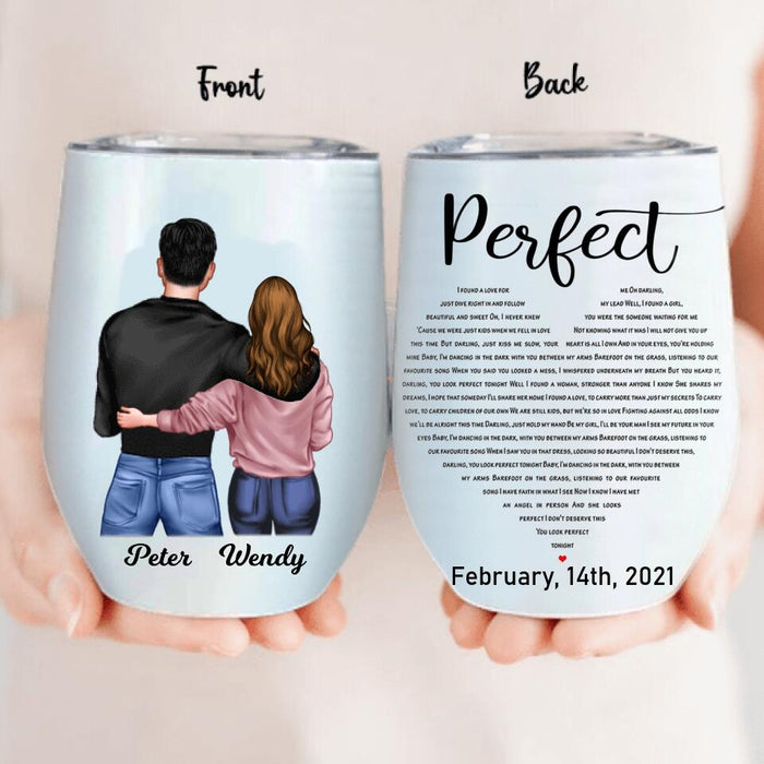 Custom Personalized Perfect Heart Couple Wine Tumbler - Valentine's Day Gift Idea For Couple