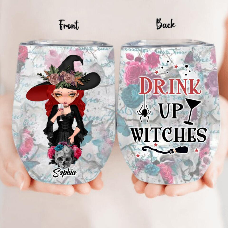 Personalized Witch Wine Tumbler - Halloween Gift Idea - Drink Up Witches