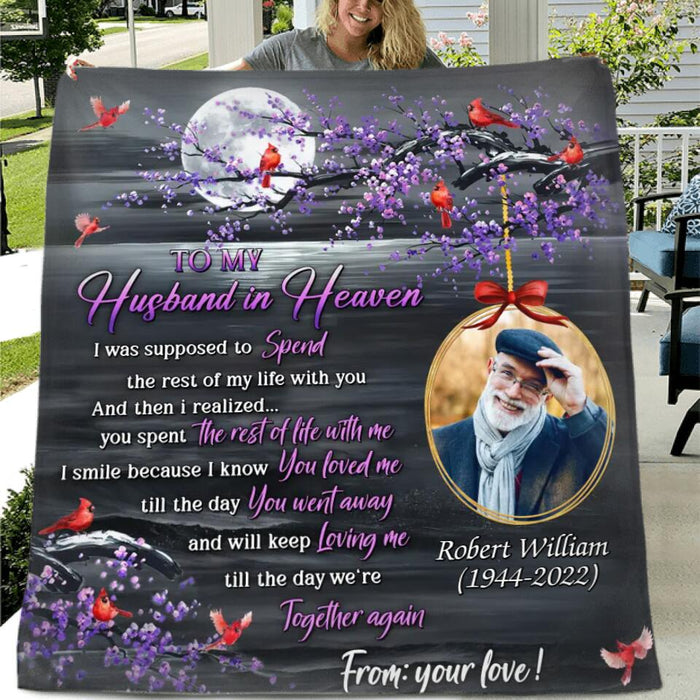 Custom Personalized Widowed Fleece/ Quilt Blanket - Upload Photo - Memorial Gift Idea - To My Husband In Heaven