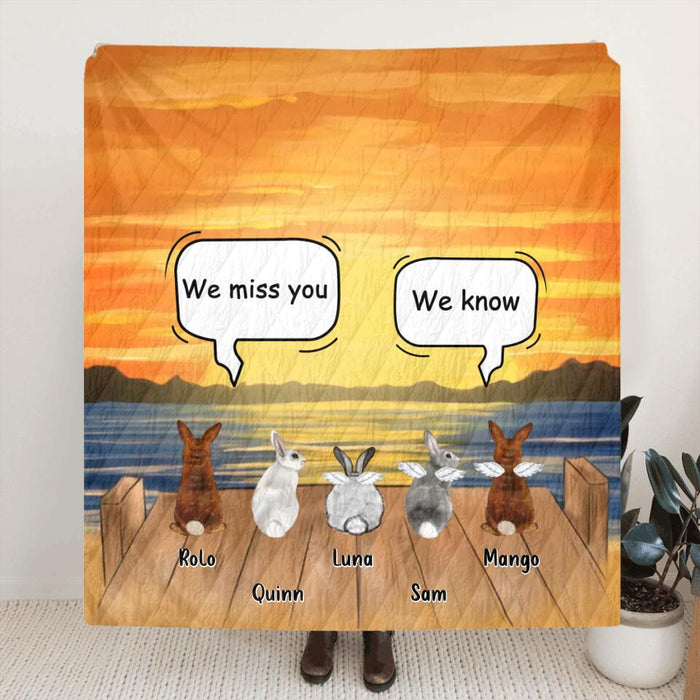 Custom Personalized Memorial Rabbits Quilt/Fleece Blanket/Pillow Cover - Upto 5 Rabbits - Memorial Gift Idea For Rabbits Owners